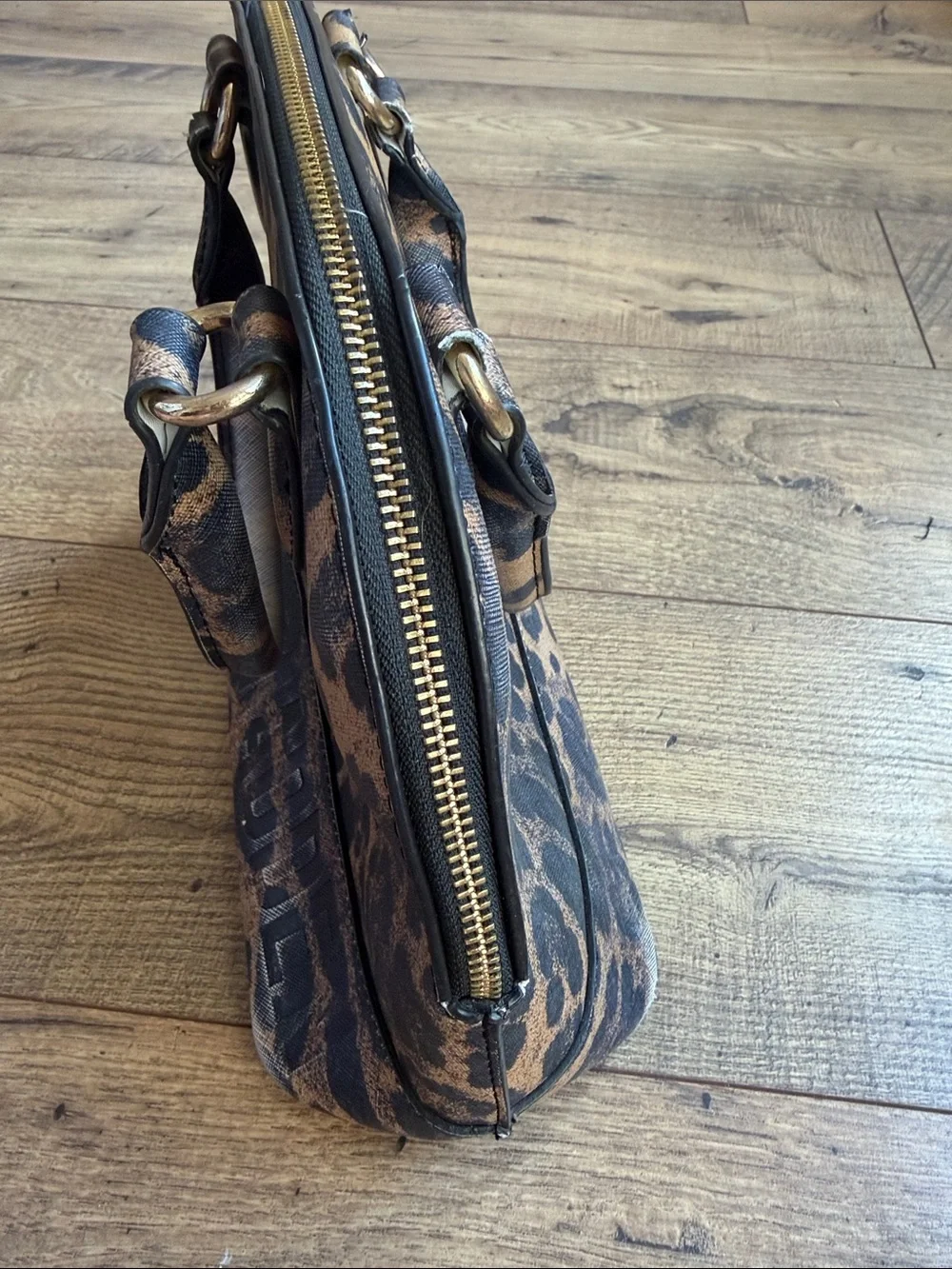 Steve Madden Leopard Print Saffiano Faux Leather Dome Satchel Bag Handbag